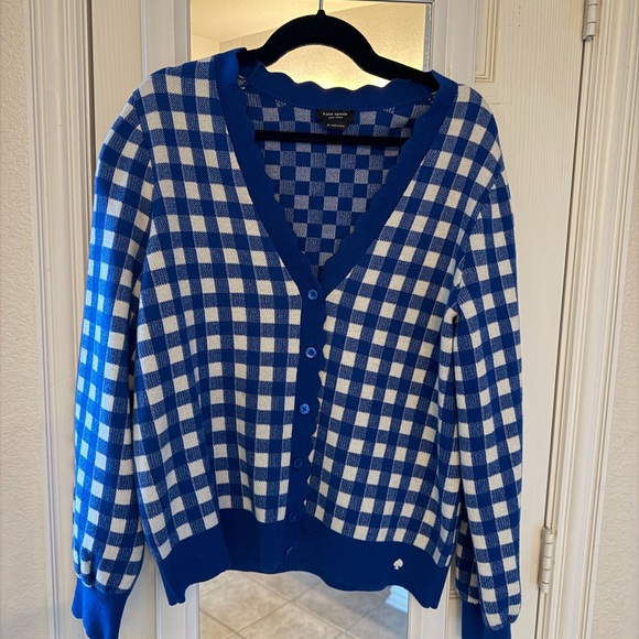 Kate Spade Blue and White Checkered Cardigan - Picture 2 of 5